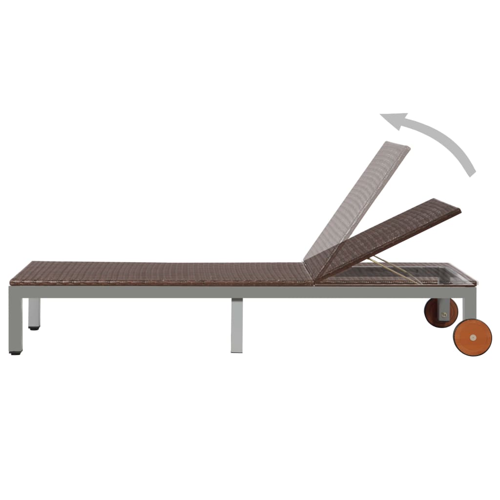 liggestol med hjul polyrattan brun