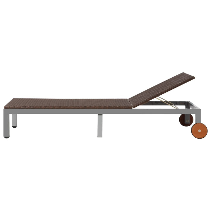 liggestol med hjul polyrattan brun