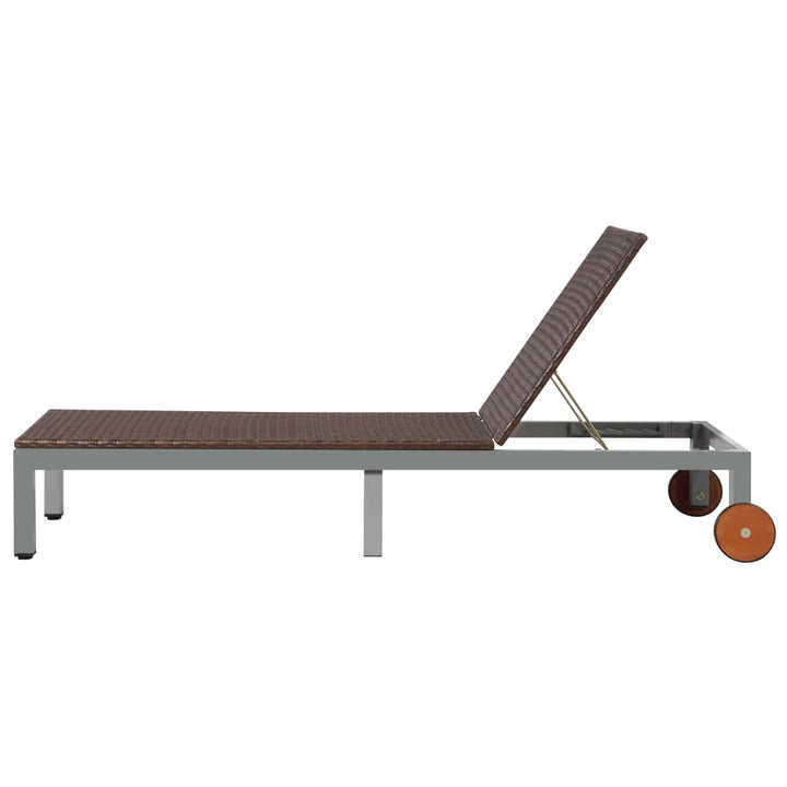 liggestol med hjul polyrattan brun