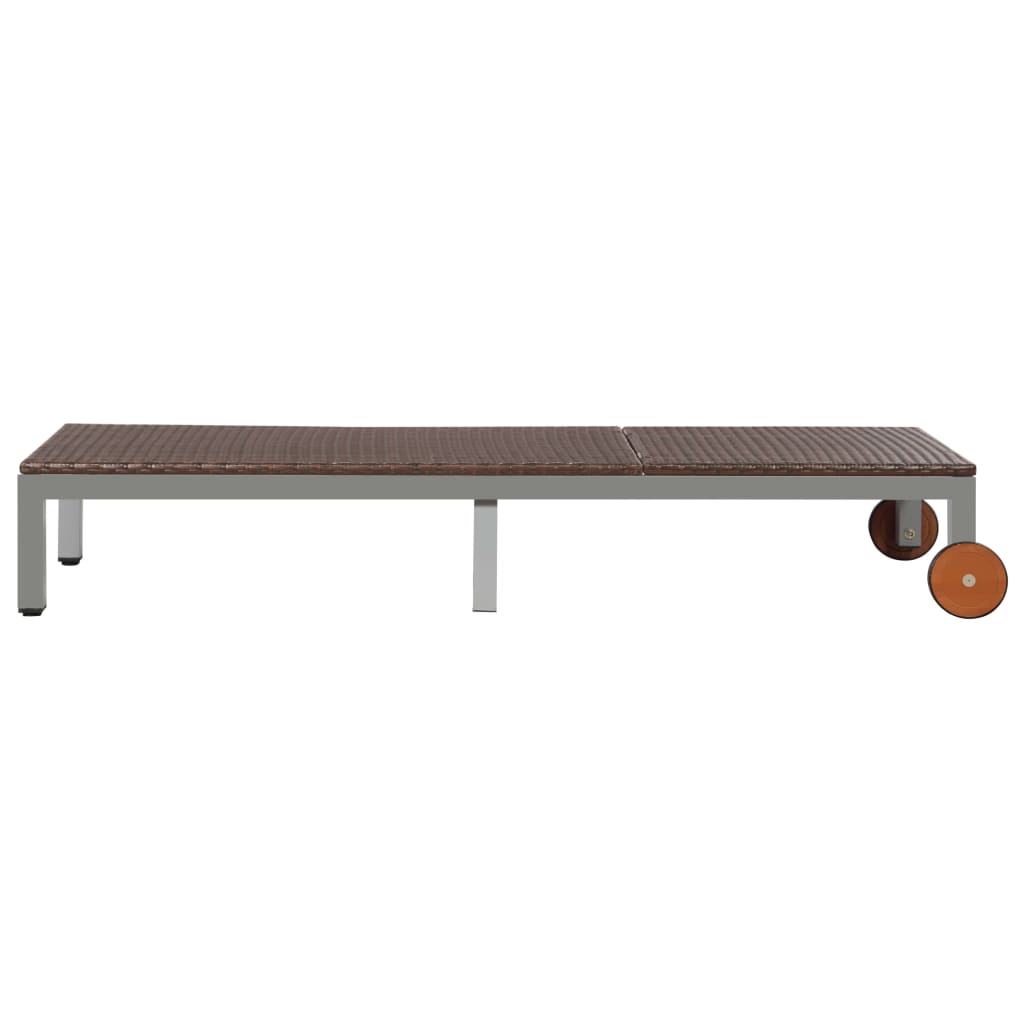liggestol med hjul polyrattan brun