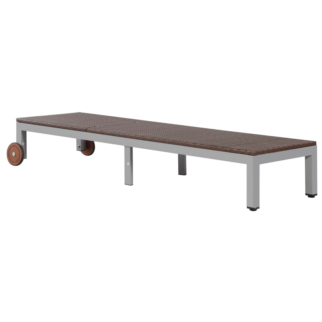 liggestol med hjul polyrattan brun