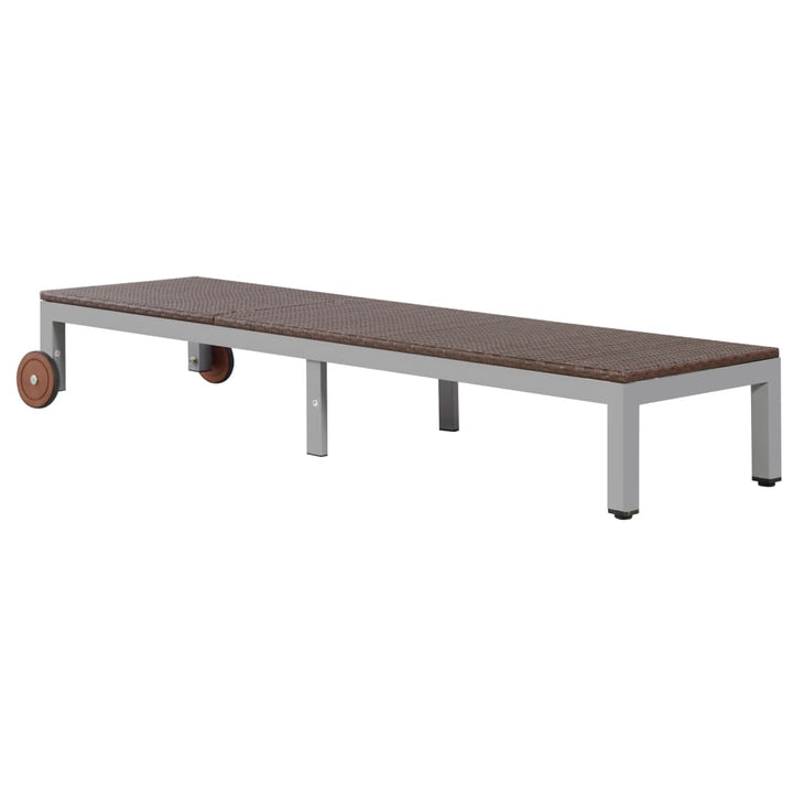 liggestol med hjul polyrattan brun