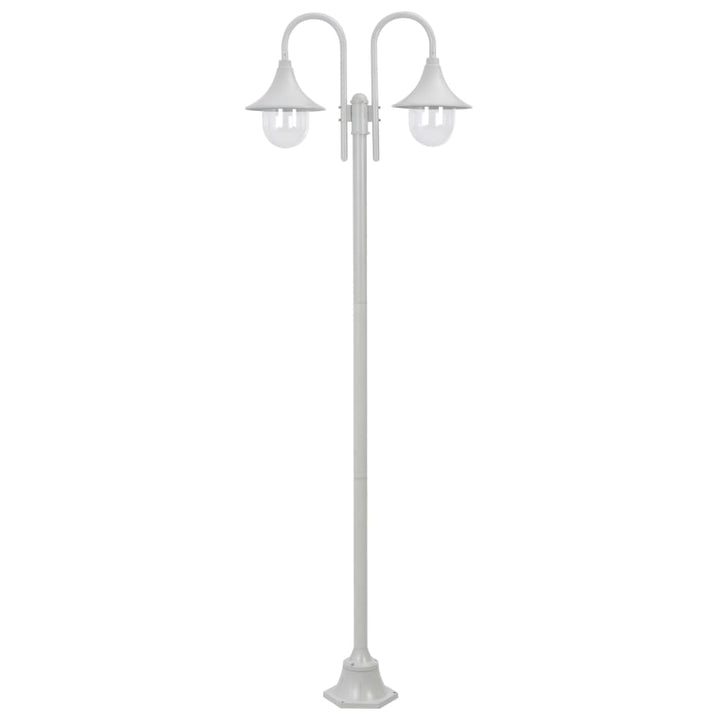 havestolpelampe E27 220 cm aluminium 2 lanterner hvid