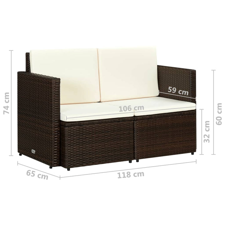 2-personers havesofa med hynder brun polyrattan