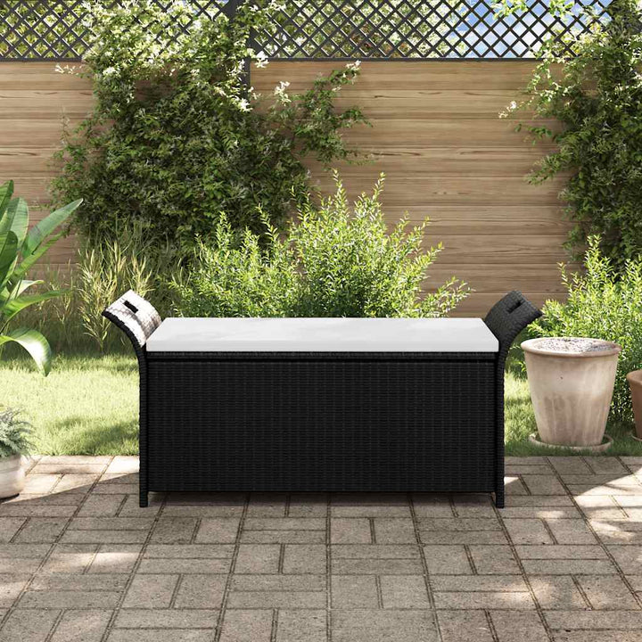 opbevaringsbænk med hynde 138 cm polyrattan brun