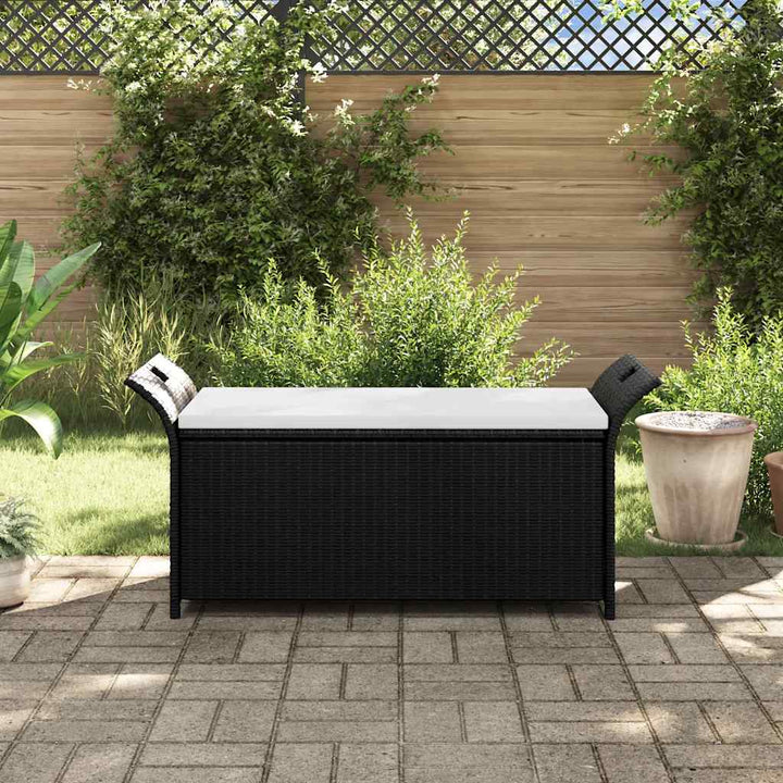 opbevaringsbænk med hynde 138 cm polyrattan brun