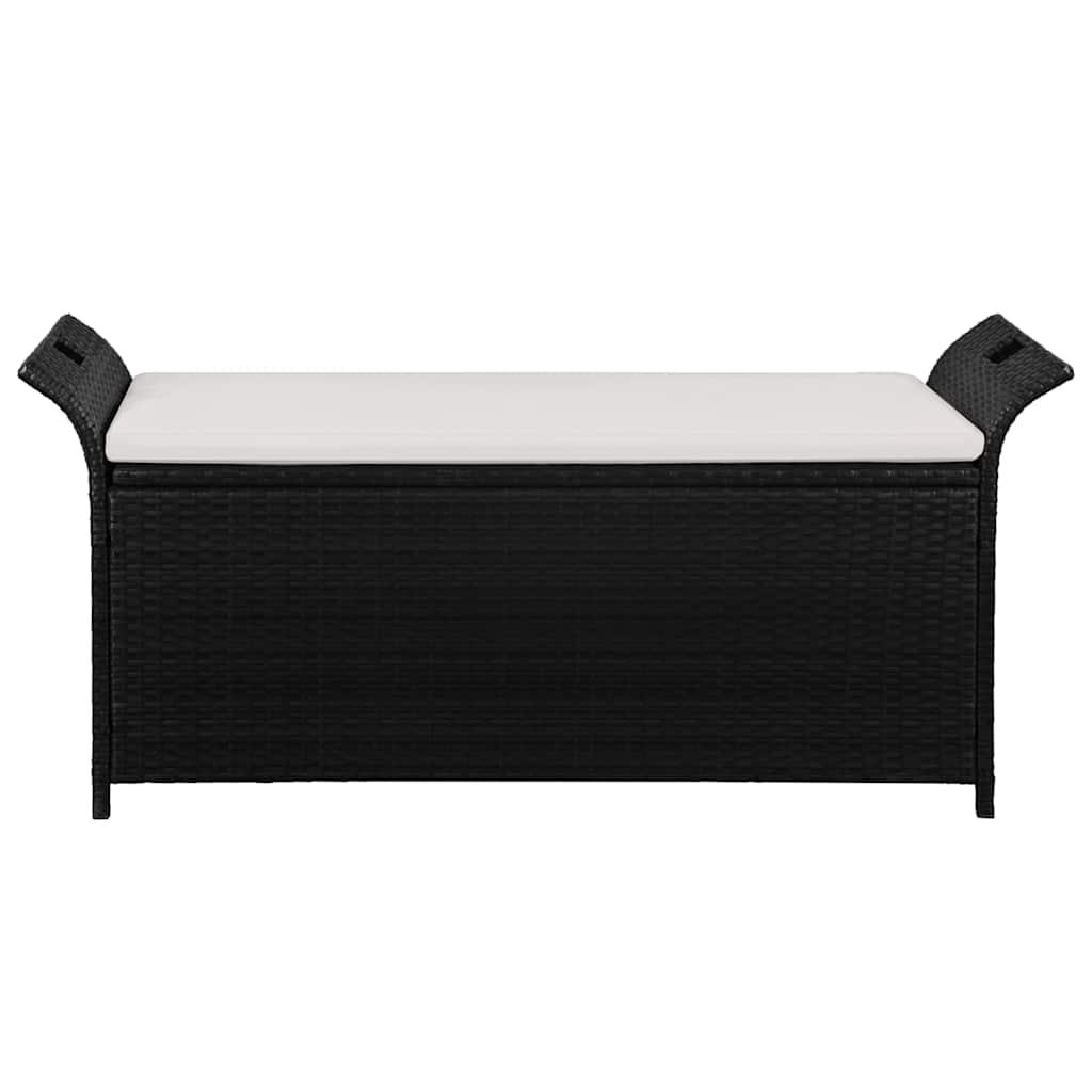 opbevaringsbænk med hynde 138 cm polyrattan sort