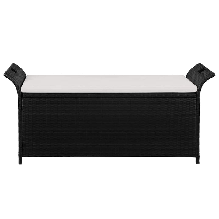 opbevaringsbænk med hynde 138 cm polyrattan sort