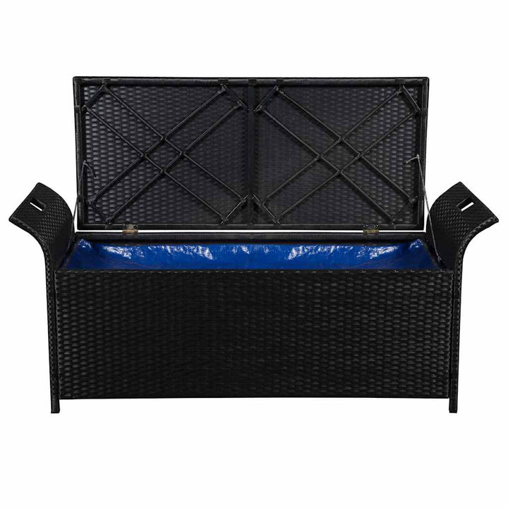 opbevaringsbænk med hynde 138 cm polyrattan sort