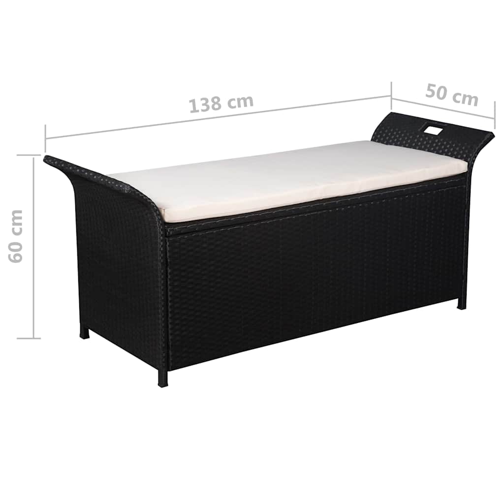 opbevaringsbænk med hynde 138 cm polyrattan sort
