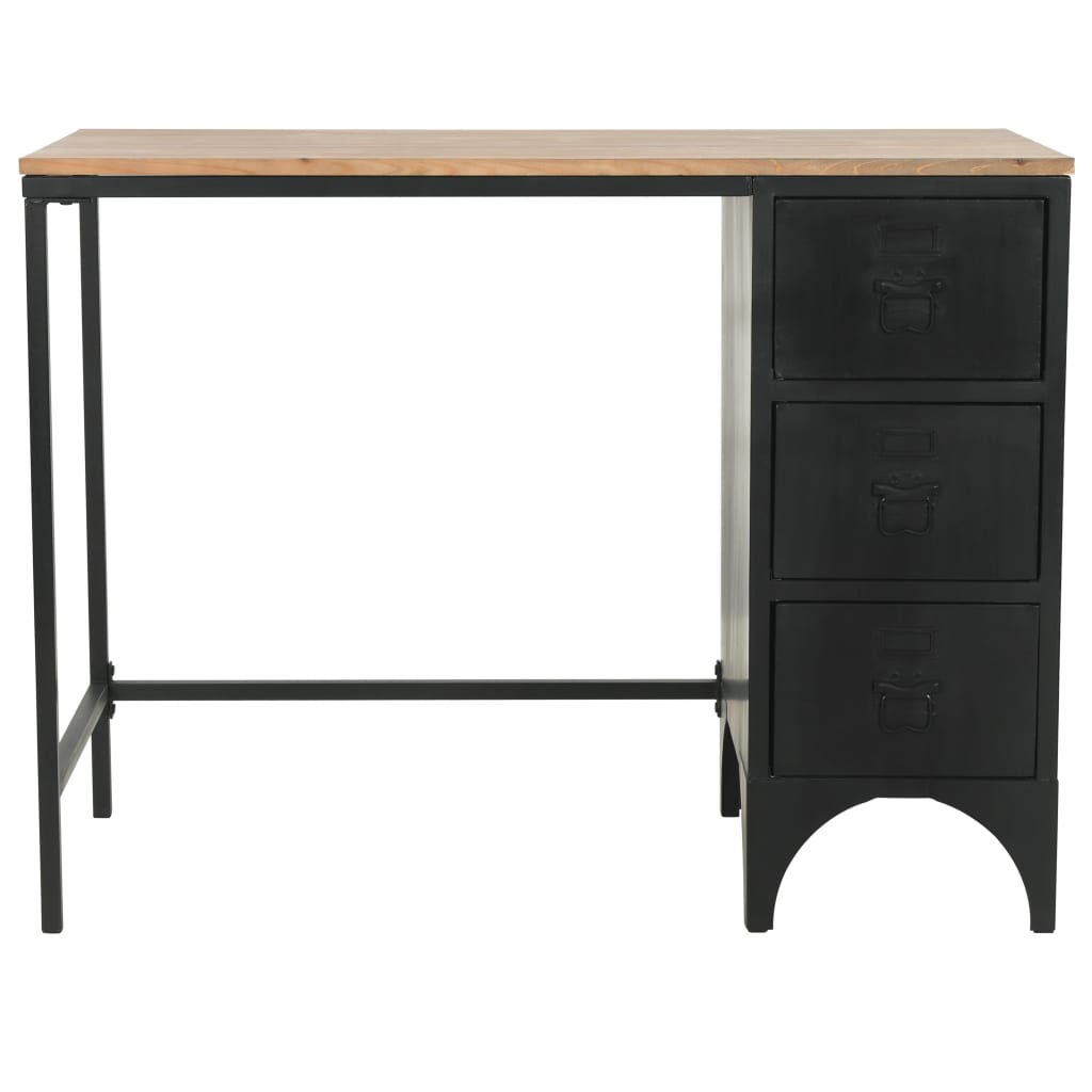 enkelt piedestal-skrivebord massivt grantræ og stål 100 x 50 x 76 cm