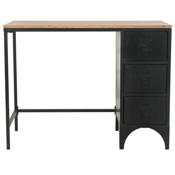 enkelt piedestal-skrivebord massivt grantræ og stål 100 x 50 x 76 cm