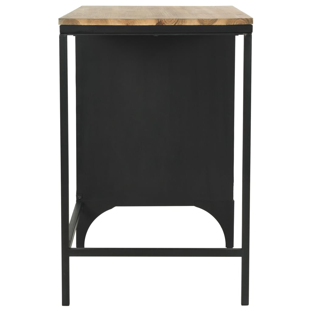 enkelt piedestal-skrivebord massivt grantræ og stål 100 x 50 x 76 cm