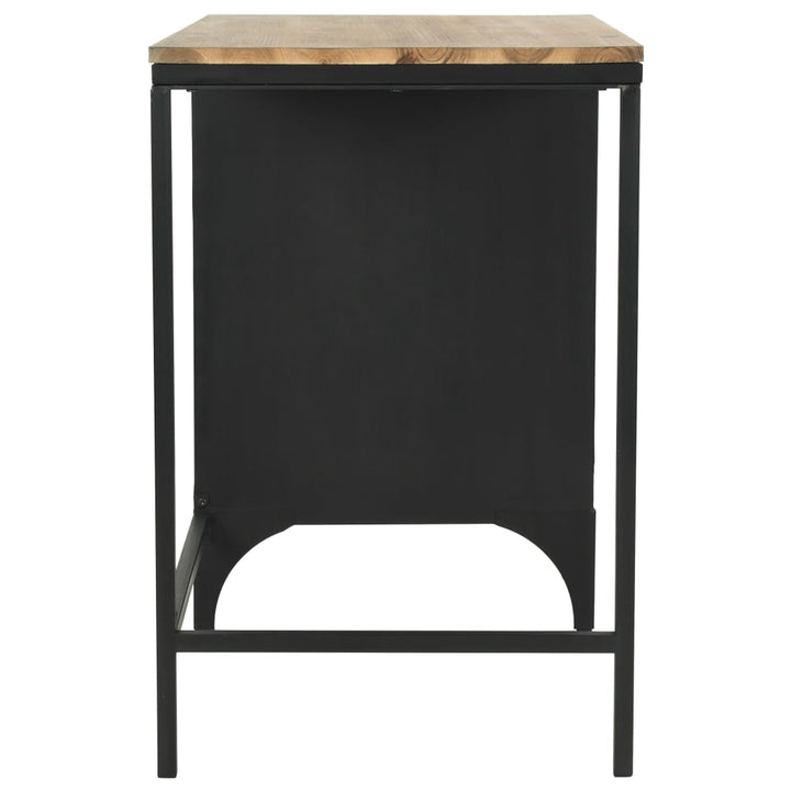 enkelt piedestal-skrivebord massivt grantræ og stål 100 x 50 x 76 cm