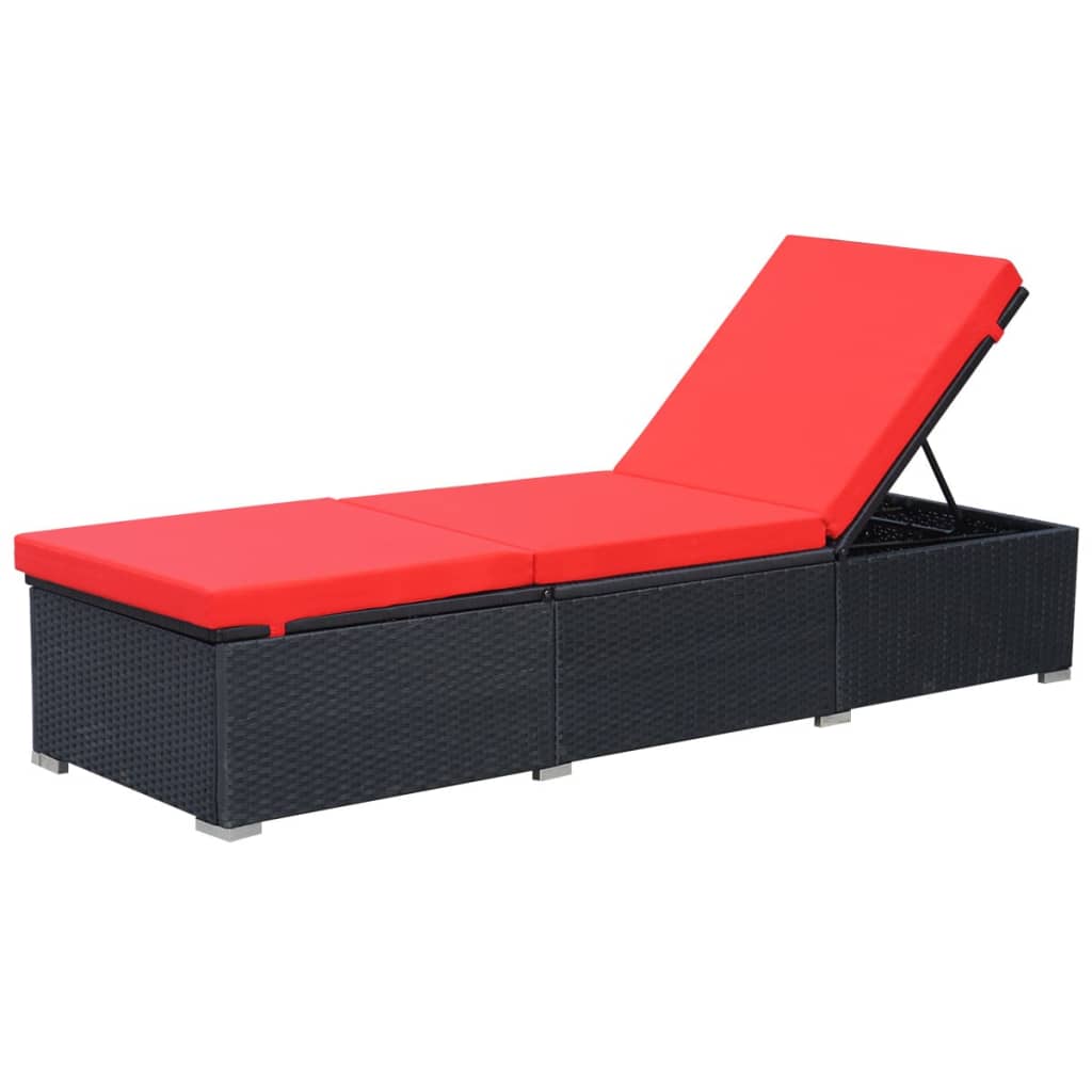 liggestol med hynde polyrattan sort