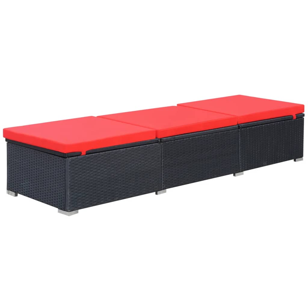 liggestol med hynde polyrattan sort