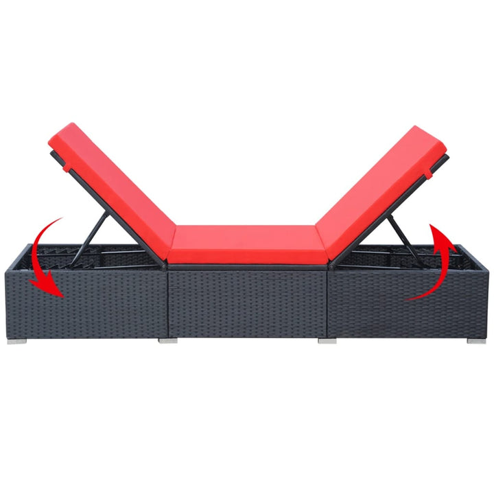 liggestol med hynde polyrattan sort