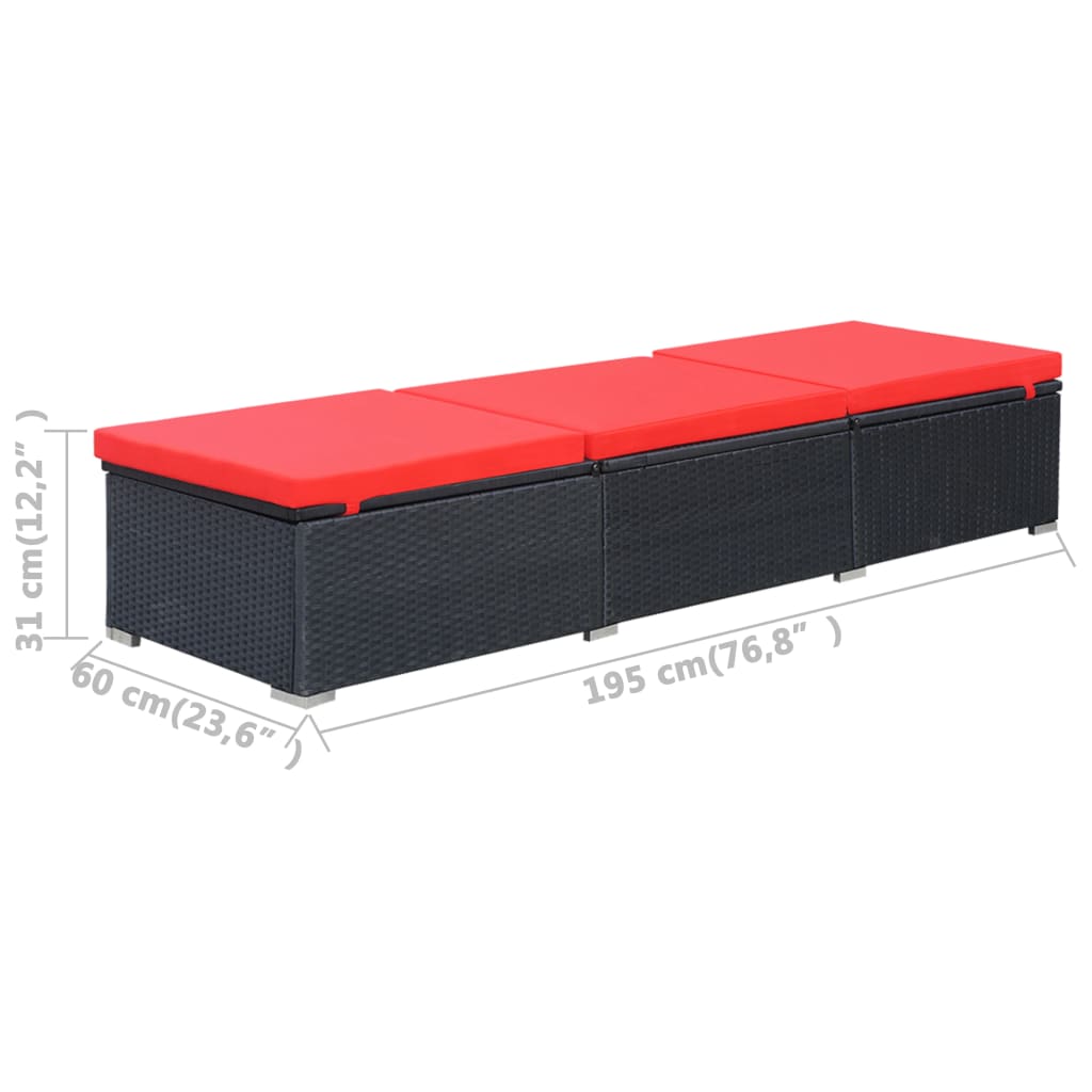 liggestol med hynde polyrattan sort