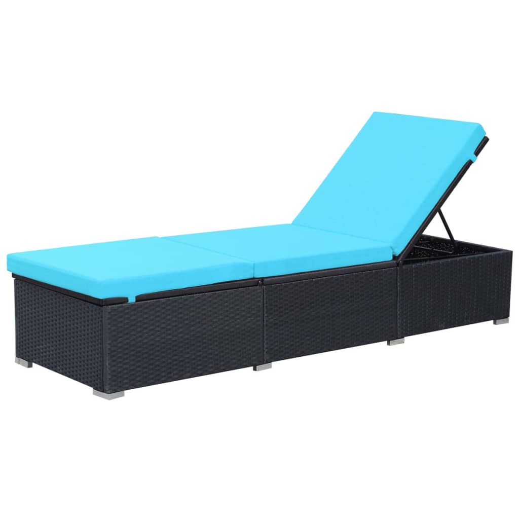 liggestol med hynde polyrattan sort