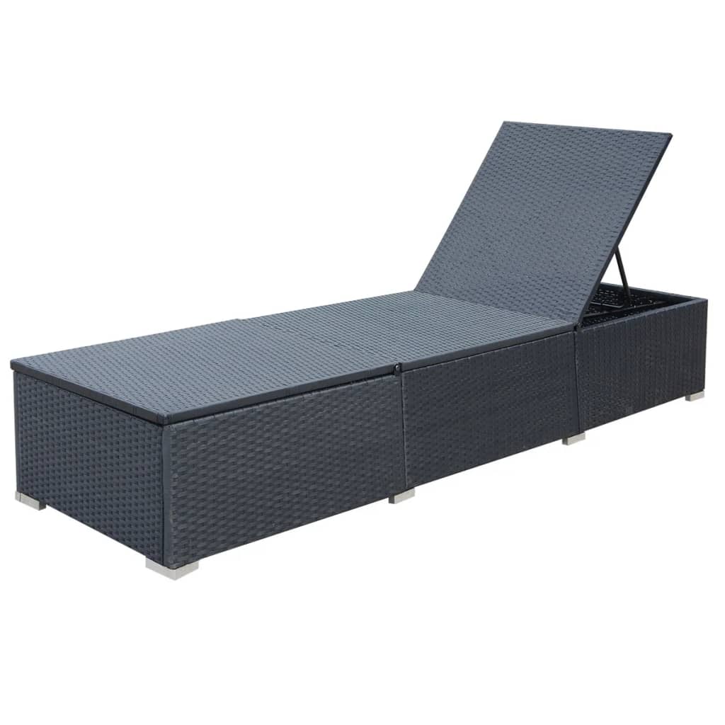 liggestol med hynde polyrattan sort