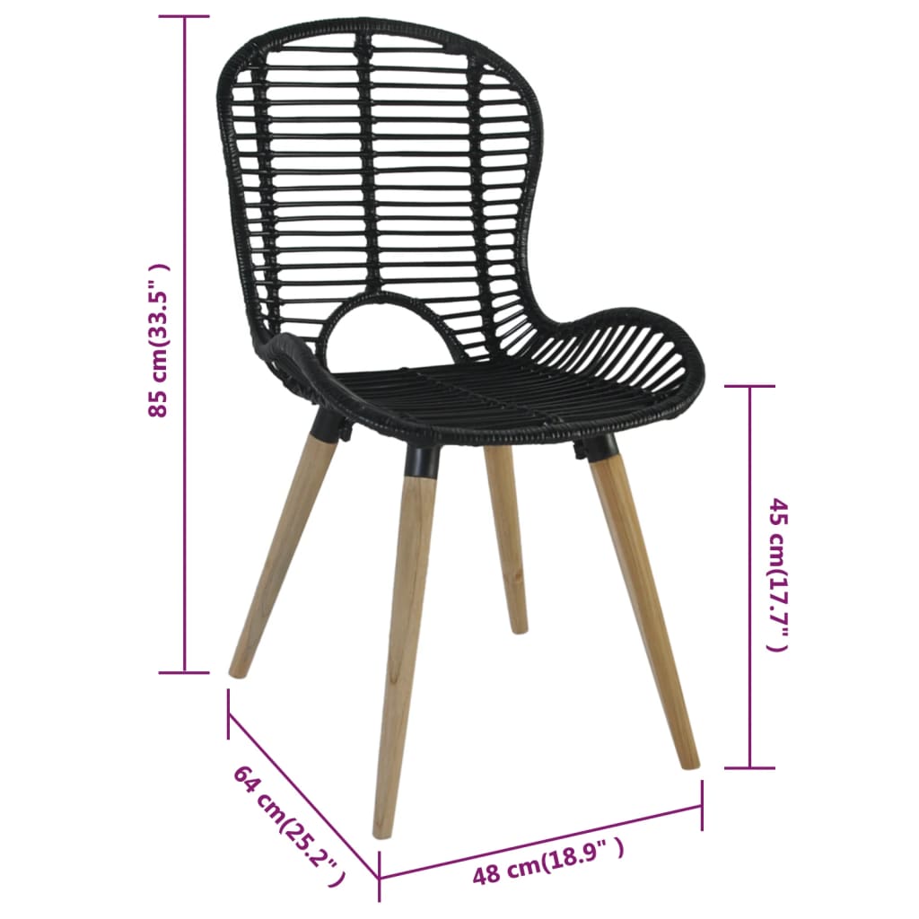 spisebordsstole 2 stk. naturlig rattan sort