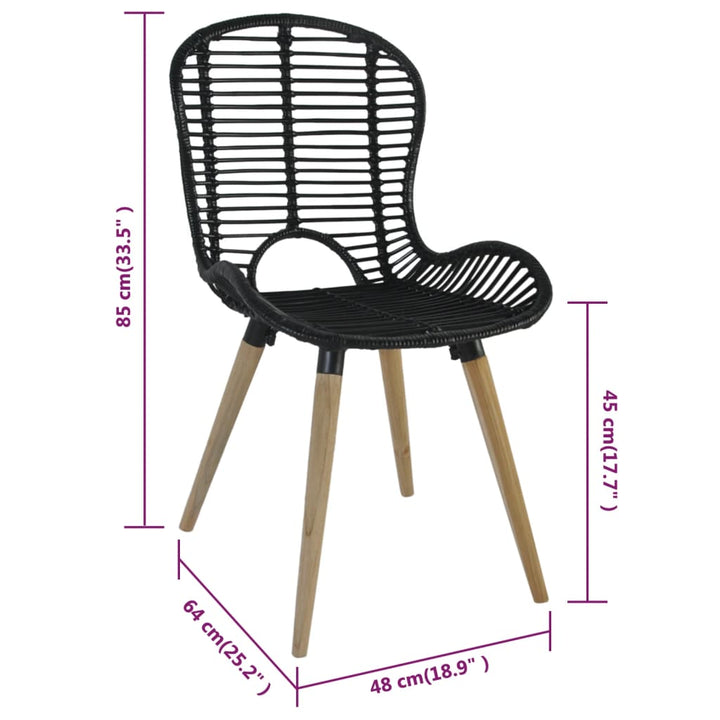 spisebordsstole 2 stk. naturlig rattan sort