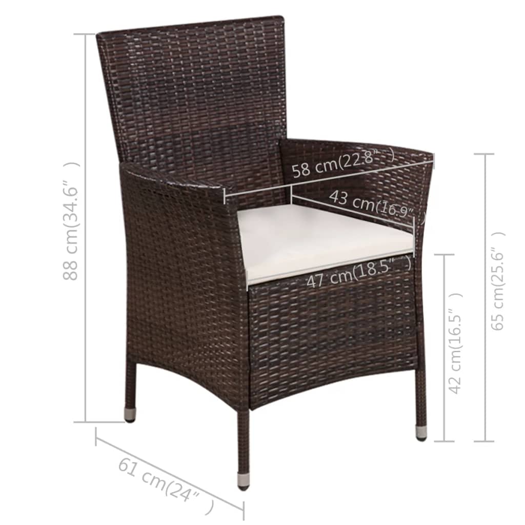 bistrosæt 3 dele polyrattan brun