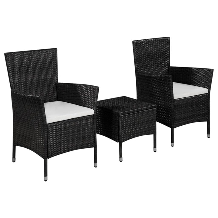 bistrosæt 3 dele polyrattan sort