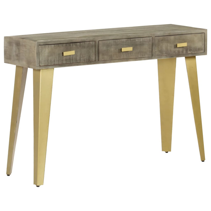 konsolbord massivt mangotræ med messing 110 x 35 x 76 cm grå