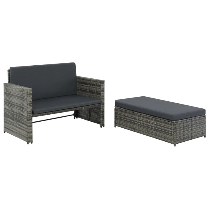 haveloungesæt 2 dele med hynder polyrattan grå