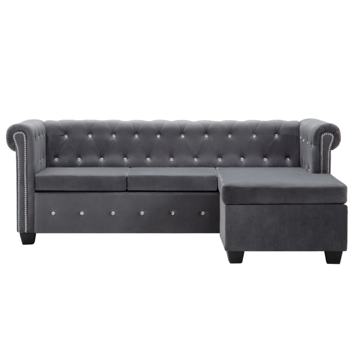 L-formet Chesterfield-sofa 199x142x72 cm velour grå