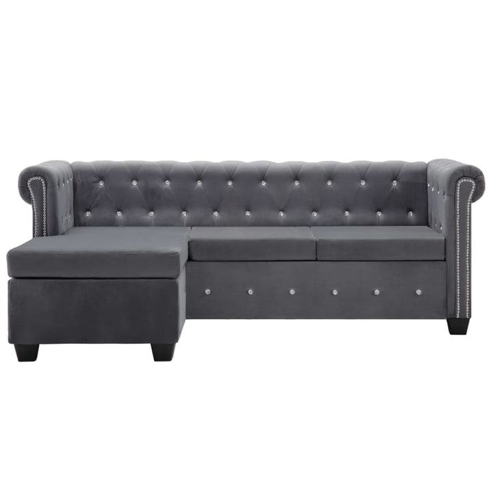 L-formet Chesterfield-sofa 199x142x72 cm velour grå