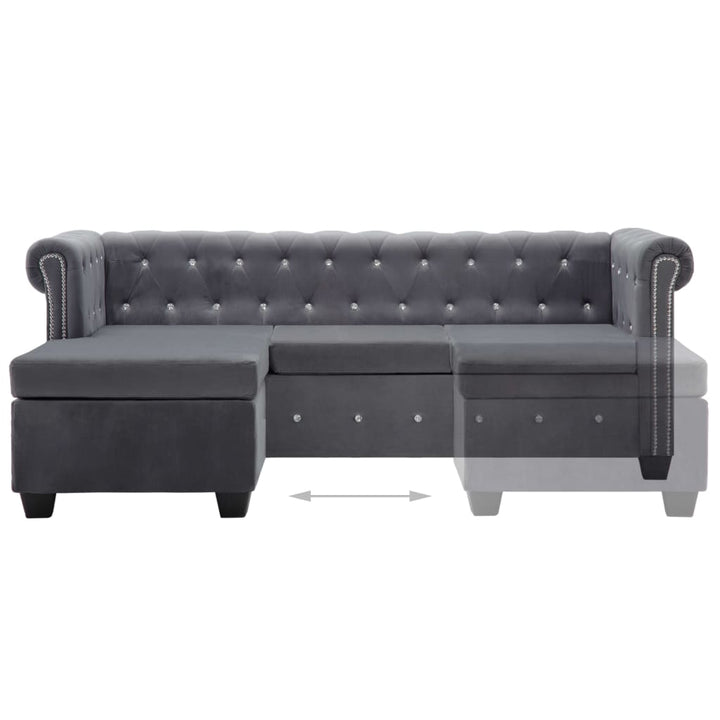 L-formet Chesterfield-sofa 199x142x72 cm velour grå
