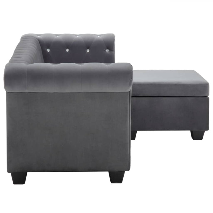 L-formet Chesterfield-sofa 199x142x72 cm velour grå