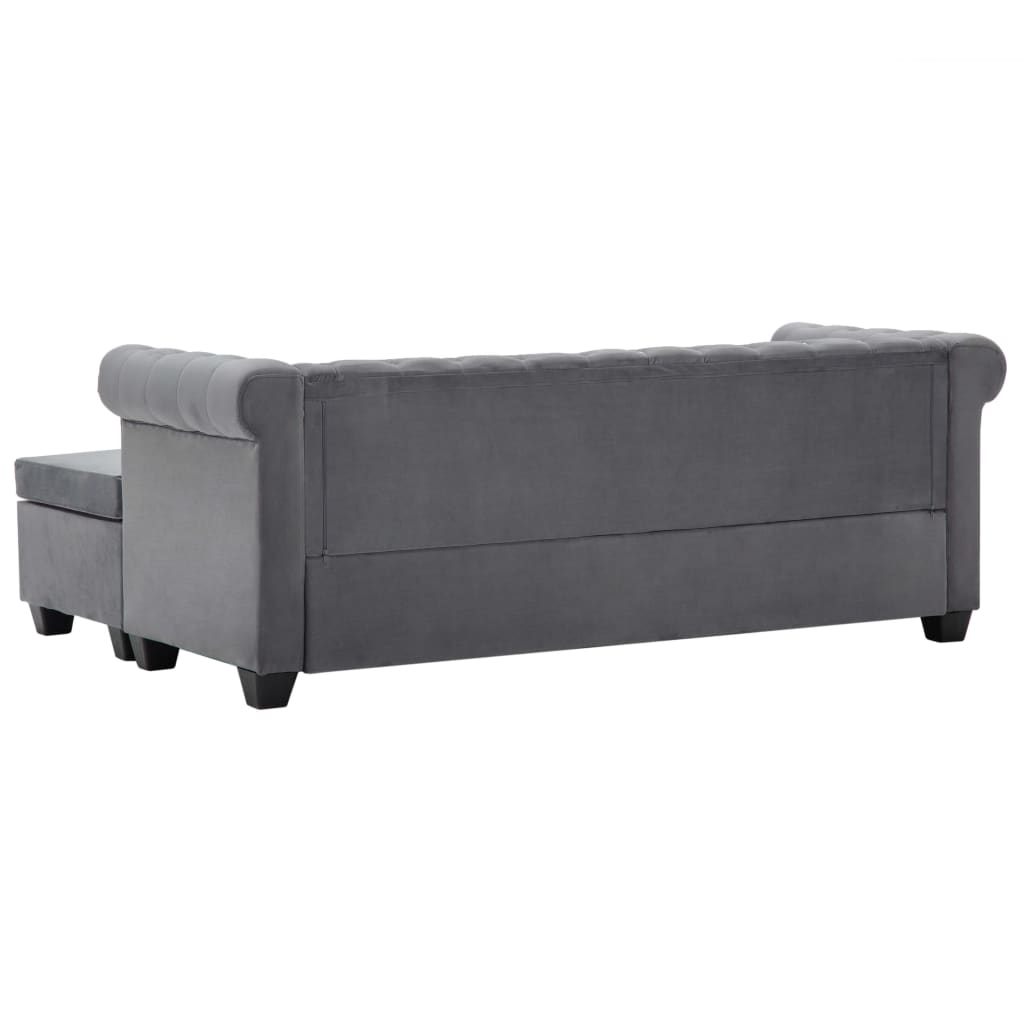 L-formet Chesterfield-sofa 199x142x72 cm velour grå