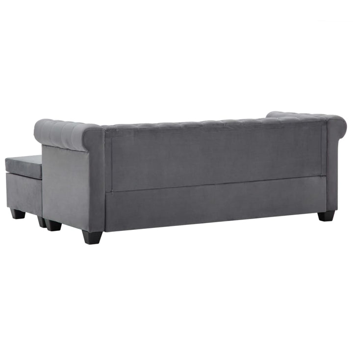 L-formet Chesterfield-sofa 199x142x72 cm velour grå