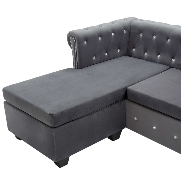 L-formet Chesterfield-sofa 199x142x72 cm velour grå