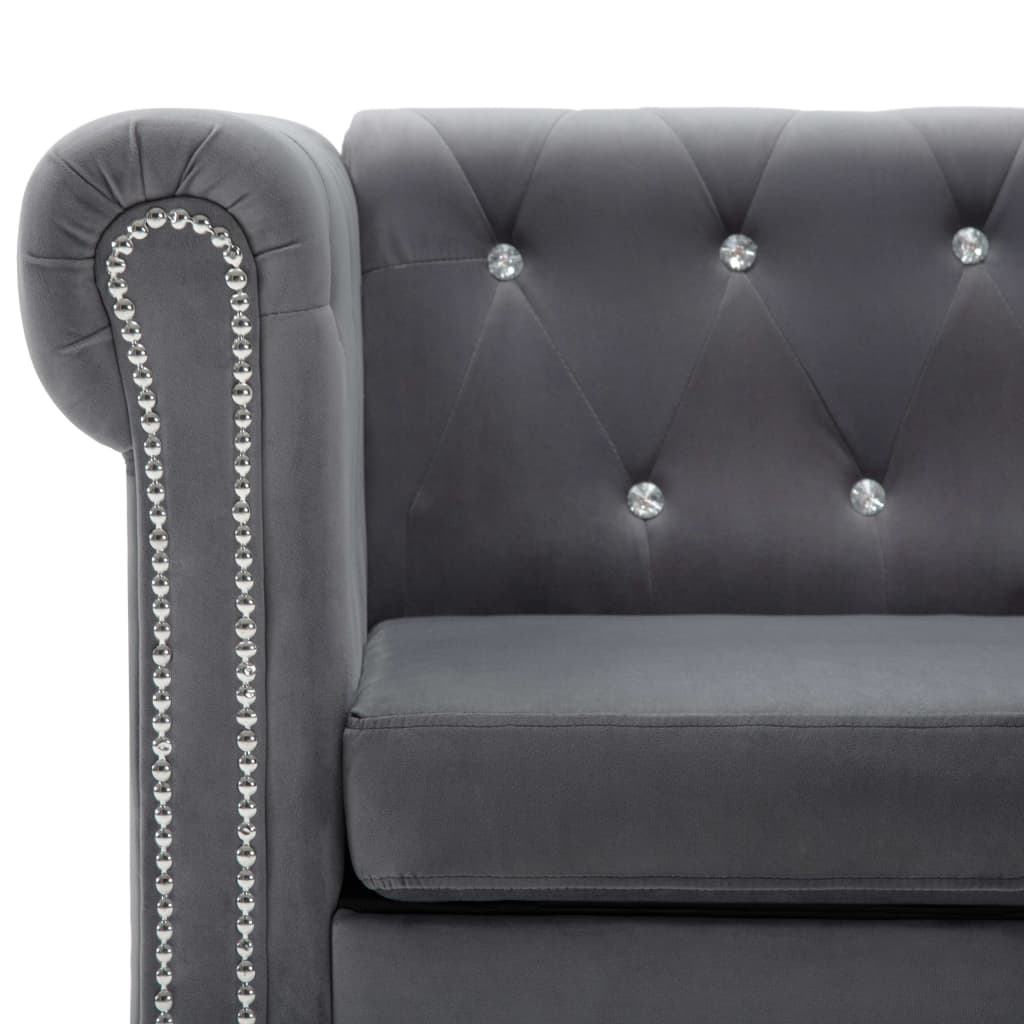 L-formet Chesterfield-sofa 199x142x72 cm velour grå