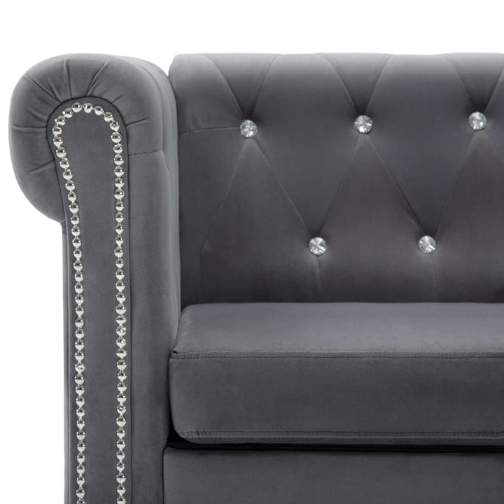L-formet Chesterfield-sofa 199x142x72 cm velour grå