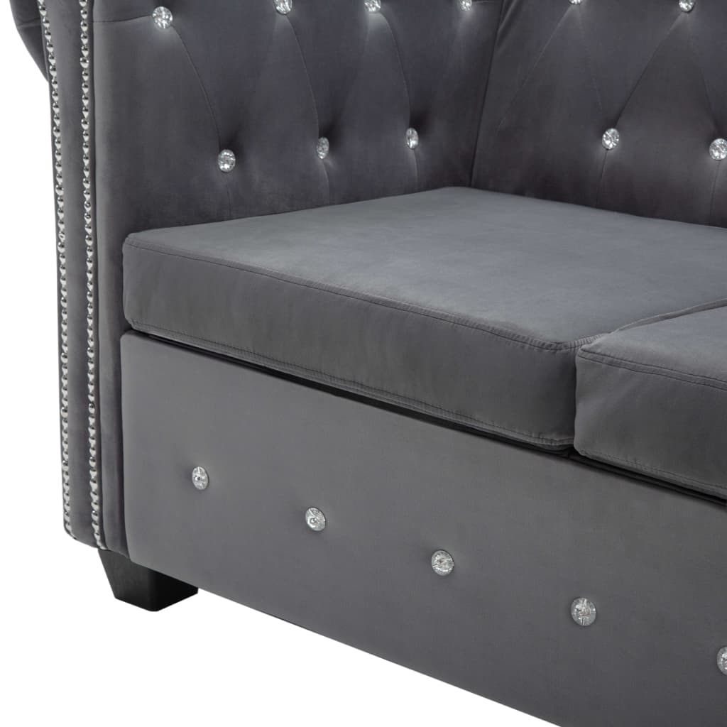 L-formet Chesterfield-sofa 199x142x72 cm velour grå