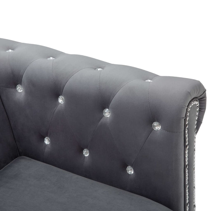 L-formet Chesterfield-sofa 199x142x72 cm velour grå