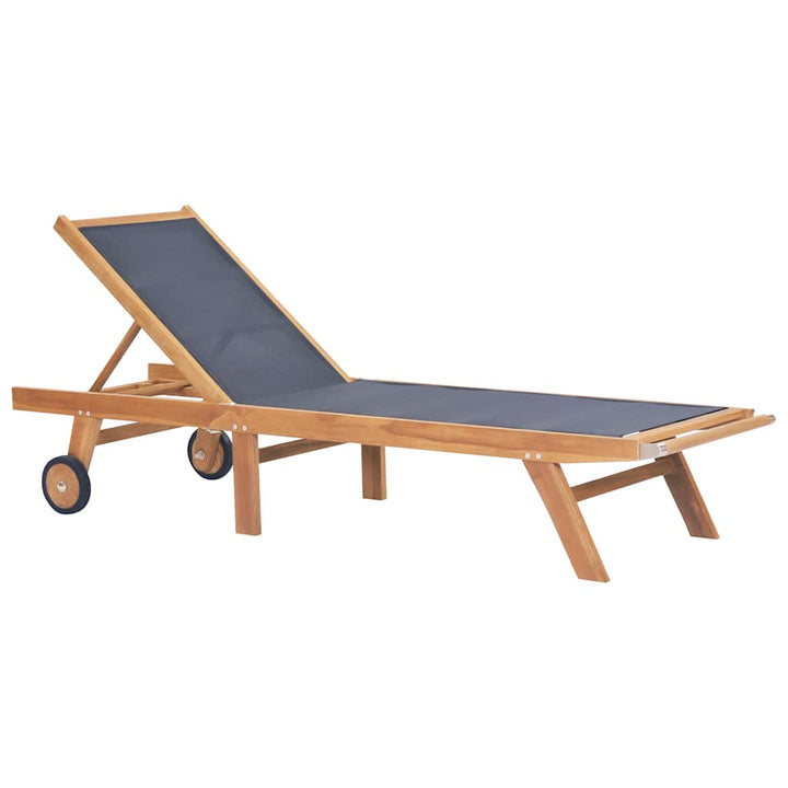 foldbar liggestol med hjul massivt teak og textilene
