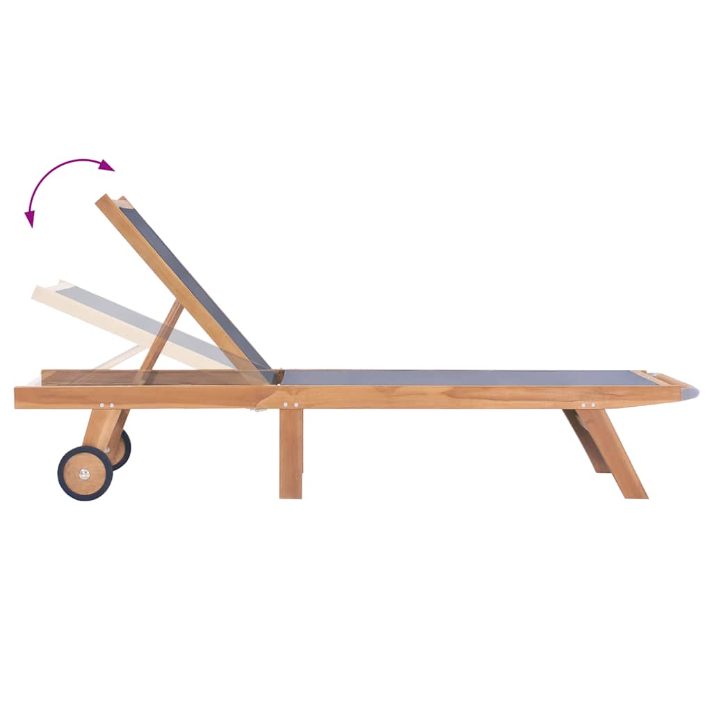foldbar liggestol med hjul massivt teak og textilene