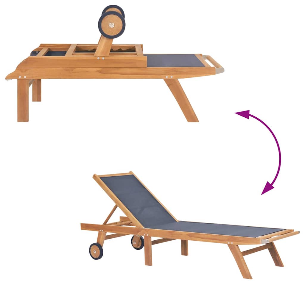 foldbar liggestol med hjul massivt teak og textilene