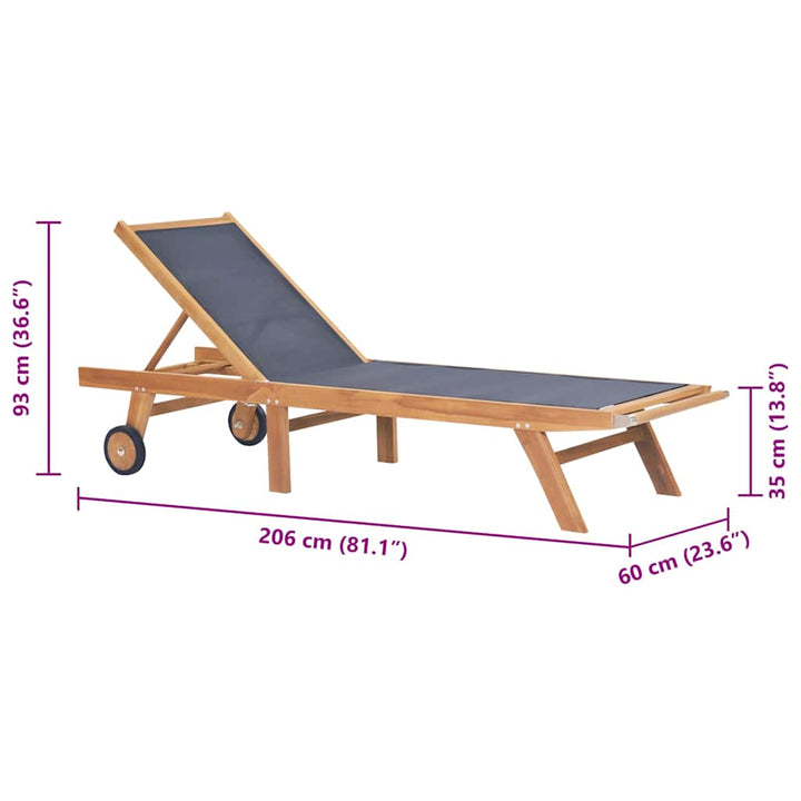foldbar liggestol med hjul massivt teak og textilene