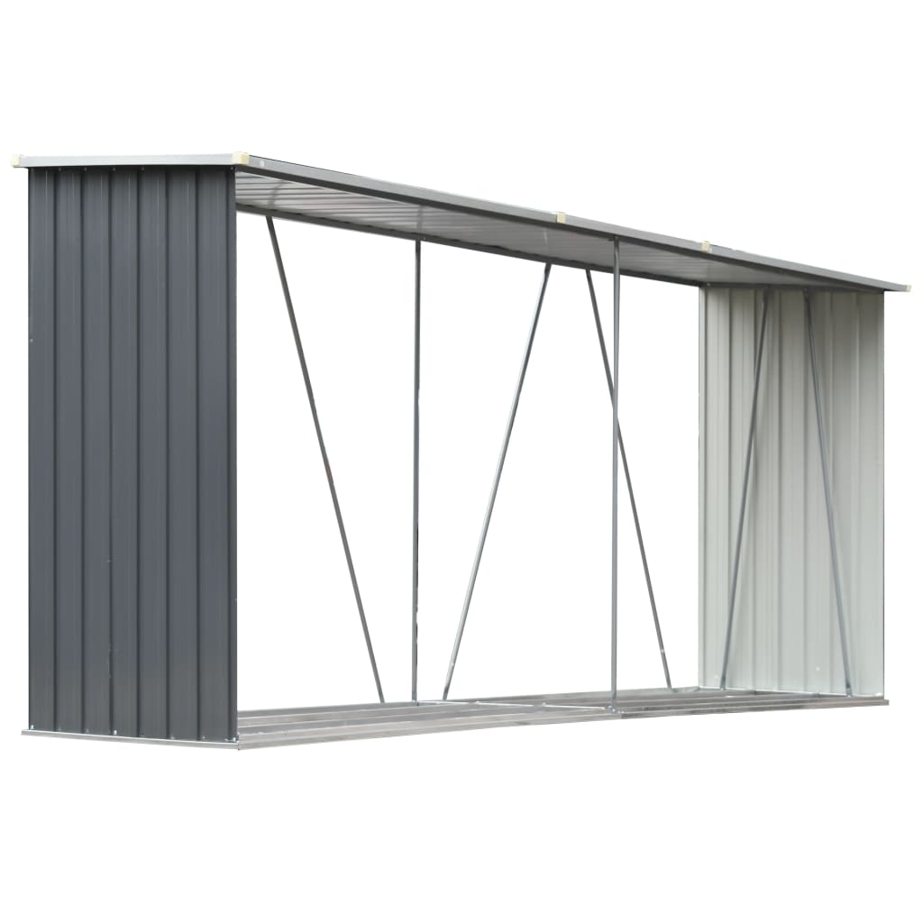 brændeskur til haven galvaniseret stål 330x84x152 cm grå