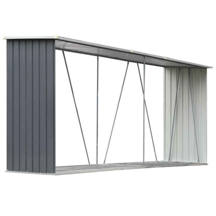 brændeskur til haven galvaniseret stål 330x84x152 cm grå