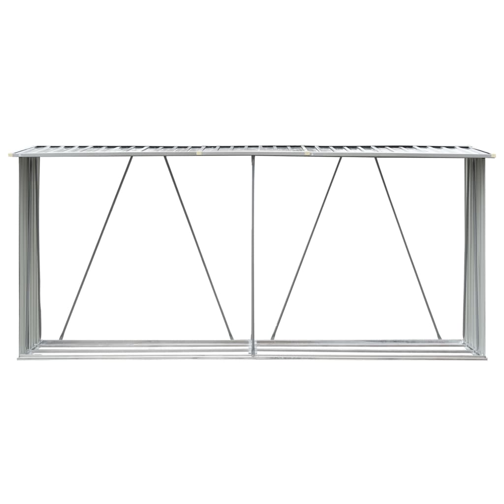 brændeskur til haven galvaniseret stål 330x84x152 cm grå