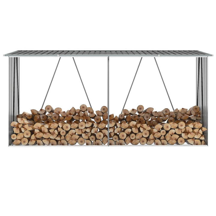 brændeskur til haven galvaniseret stål 330x84x152 cm grå