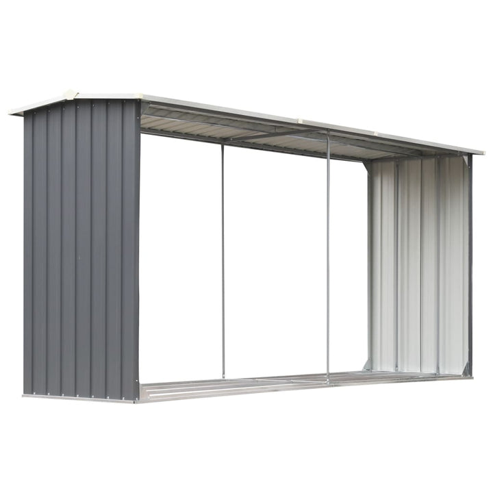 brændeskur til haven galvaniseret stål 330 x 92 x 153 cm grå